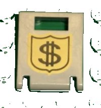 LEGO part Container, Box 2 x 2 x 2 Door with Slot with Money on Badge Pattern 4346pb03