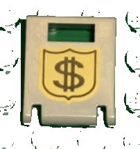 LEGO onderdeel Container, Box 2 x 2 x 2 Door with Slot with Money on Badge Pattern (4346pb03)