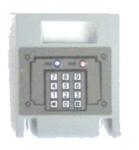 LEGO part Container, Box 2 x 2 x 2 Door with Slot with Keypad and Blue and Red Buttons on Dark Gray Background Pattern (Sticker) - Set 7035 4346pb17