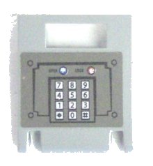 LEGO part Container, Box 2 x 2 x 2 Door with Slot with Keypad and Blue and Red Buttons on Dark Gray Background Pattern (Sticker) - Set 7035 (4346pb17)