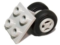 LEGO onderdeel Plate, Modified 2 x 2 Thin with Dual Wheels Holder - Split Pins with Light Gray Wheels and Black Tires (4870 / 4624 / 3139) 4870c01