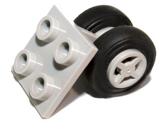 LEGO onderdeel Plate, Modified 2 x 2 Thin with Dual Wheels Holder - Split Pins with Light Gray Wheels and Black Tires (4870 / 4624 / 3139) (4870c01)