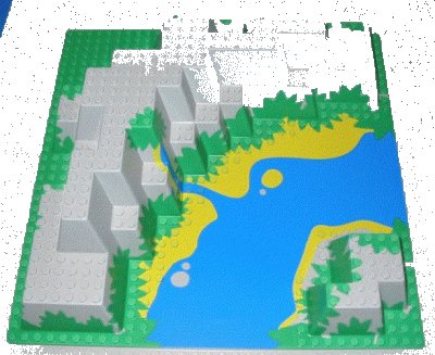 LEGO onderdeel Baseplate, Raised 32 x 32 Canyon with Blue and Yellow Stream Pattern (6024px2)