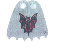 LEGO part Minifigure Cape Cloth, Scalloped 6 Points with Black Bat and Copyright Symbol (©) Pattern 71345
