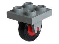 LEGO part Plate, Modified 2 x 2 with Wheel Holder Bottom with Red Wheel with Black Tire 14mm D. x 4mm Smooth Small Single (8 / 3464c01) 8c01