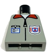 LEGO part Torso Rescue Coast Guard Logo, ID Badge, Red Collar, Zipper Pattern 973pb0040