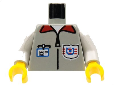 LEGO onderdeel Torso Rescue Coast Guard Logo, ID Badge, Red Collar, Zipper Pattern / White Arms / Yellow Hands (973pb0040c01)