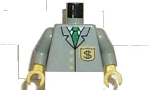 LEGO onderdeel Torso Bank Employee Jacket with Tie and Dollar Sign Badge Pattern / Light Gray Arms / Yellow Hands (973pb0194c01)