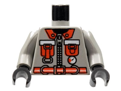 LEGO onderdeel Torso Fire Shirt with Zipper, Gauge, Neon Orange Pockets, Belt, and Lapels Pattern / Light Gray Arms / Black Hands (973pb0251c01)