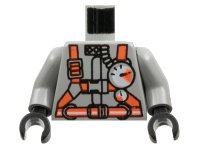 LEGO part Torso Fire Shirt with Gauge, Neon Orange Belt and Straps Pattern / Light Gray Arms / Black Hands 973pb0340c01
