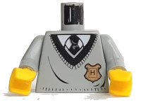 LEGO part Torso V-Neck Sweater with Black Collar and Gold Hogwarts Crest over White Shirt, Tie Pattern / Light Gray Arms / Yellow Hands 973px153c01