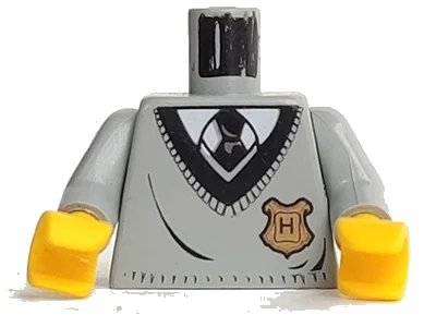 LEGO onderdeel Torso V-Neck Sweater with Black Collar and Gold Hogwarts Crest over White Shirt, Tie Pattern / Light Gray Arms / Yellow Hands (973px153c01)