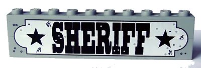 LEGO onderdeel Stickered Assembly 10 x 1 x 2 with 'SHERIFF' Sign Pattern (Sticker) - Sets 6755 / 6764 - 2 Brick 1 x 10 (BA010pb01)