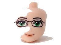 LEGO onderdeel Mini Doll, Head Friends with Green Eyes and Glasses, Orange Lips and Closed Mouth Pattern 14059