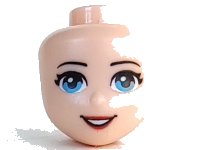 LEGO onderdeel Mini Doll, Head Friends with Black Eyebrows, Medium Azure Eyes, Red Lips, and Open Mouth Smile with Teeth Pattern 16548