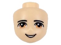 LEGO onderdeel Mini Doll, Head Friends Male with Black Eyebrows, Medium Nougat Eyes, Open Mouth Smile with Teeth Pattern 19611