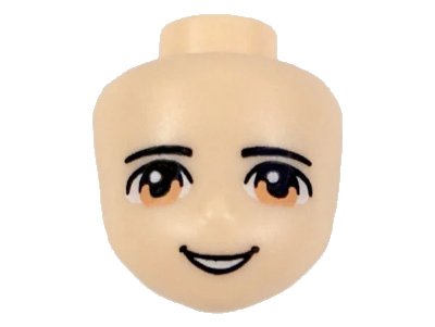 LEGO onderdeel Mini Doll, Head Friends Male with Black Eyebrows, Medium Nougat Eyes, Open Mouth Smile with Teeth Pattern (19611)