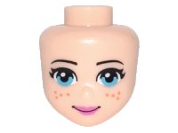 LEGO part Mini Doll, Head Friends with Medium Azure Eyes, Dark Orange Freckles, Dark Pink Lips and Closed Mouth Pattern 19695