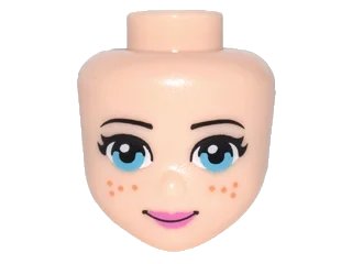 LEGO onderdeel Mini Doll, Head Friends with Medium Azure Eyes, Dark Orange Freckles, Dark Pink Lips and Closed Mouth Pattern (19695)