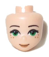LEGO part Mini Doll, Head Friends with Thin Black Eyebrows, Green Eyes, Nougat Lips and 6 Freckles, and Closed Mouth Smile Pattern 20035