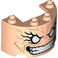 LEGO onderdeel Cylinder Half 2 x 4 x 2 with 1 x 2 Cutout with White Eyes, Clenched Teeth, and Cheek Lines Pattern (M.O.D.O.K. Face) 24593pb08