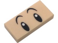 LEGO part Fliese 1 x 2 mit schwarzen ovalen Augen mit weißen Schülern und gewölbten schräggestellten Augenbrauen Muster (Super Mario Baby Luigi) 3069pb1317
