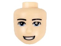 LEGO part Mini Doll, Head Friends Male Large with Bright Light Blue Eyes, Thin Black Eyebrows, Open Mouth Smile Pattern 30807
