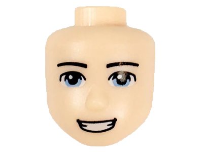 LEGO onderdeel Mini Doll, Head Friends Male Large with Bright Light Blue Eyes, Thin Black Eyebrows, Open Mouth Smile Pattern (30807)