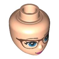 LEGO onderdeel Mini Doll, Head Friends with Blue Eyes, Glasses with Copper Frames, Pink Lips with Closed Mouth Smile Pattern (30877)