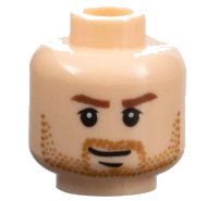 LEGO part Minifigure, Head Male Reddish Brown Eyebrows, Medium Nougat Beard Stubble, Chin Dimple, and Closed Mouth Lopsided Grin Pattern 3626pb0282