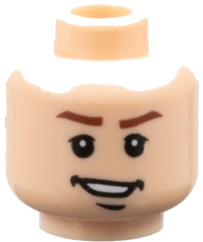 LEGO onderdeel Minifigure, Head Male Brown Eyebrows, Open Lopsided Grin, Chin Dimple, White Pupils Pattern (3626pb0288)