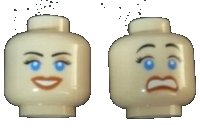 LEGO part Minifigure, Head Dual Sided Female Blue Eyes, Scared / Smile Open Mouth Pattern 3626pb0386
