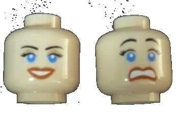 LEGO onderdeel Minifigure, Head Dual Sided Female Blue Eyes, Scared / Smile Open Mouth Pattern (3626pb0386)