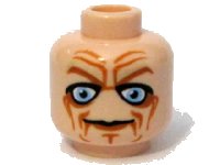 LEGO part Minifigure, Head Male Blue Eyes, Deep Brown Wrinkles Pattern 3626pb0391