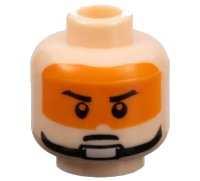 LEGO part Minifigure, Head Male Stern Black Eyebrows, Pupils, Orange Visor and Chin Strap Pattern 3626pb0401