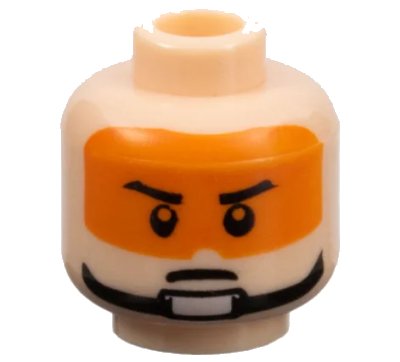 LEGO onderdeel Minifigure, Head Male Stern Black Eyebrows, Pupils, Orange Visor and Chin Strap Pattern (3626pb0401)