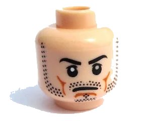 LEGO onderdeel Minifigure, Head Beard Stubble, Black Eyebrows, White Pupils, Frown Pattern (3626pb0415)