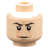 LEGO part Minifigure, Head Black Eyebrows, Eyelids, and Mouth, Medium Nougat Chin Dimple and Wrinkles, Furrowed Brow, Neutral Pattern 3626pb0487