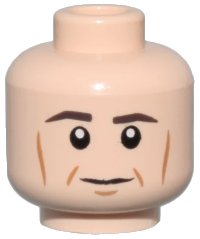 LEGO part Minifigure, Head Dark Brown Eyebrows, Medium Nougat Cheek Lines, Dimples and Chin Dimple, Neutral Pattern 3626pb0563