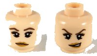 LEGO part Minifigure, Head Dual Sided Female, Dark Brown Eyebrows and Eye Shadow, Medium Nougat Lips, Neutral / Conniving Pattern 3626pb0564