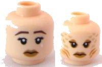 LEGO part Minifigure, Head Dual Sided Female Mermaid with Dark Brown Sad Eyebrows and Tear / Scales and Gills Pattern 3626pb0569