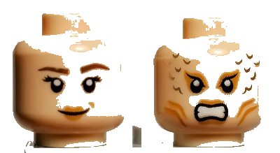 LEGO onderdeel Minifigure, Head Dual Sided Female Mermaid with Dark Brown Eyebrows and Dimple / Bared Teeth and Gills Pattern (3626pb0570)