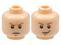 LEGO part Minifigure, Head Dual Sided Dark Orange Eyebrows, White Pupils, Brown Chin Dimple, Determined / Smile Pattern 3626pb0634