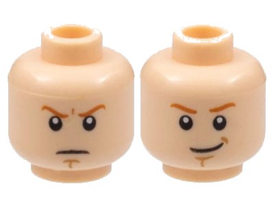 LEGO onderdeel Minifigure, Head Dual Sided Dark Orange Eyebrows, White Pupils, Brown Chin Dimple, Determined / Smile Pattern (3626pb0634)