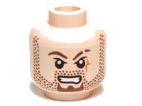 LEGO part Minifigure, Head Beard Stubble, Goatee, Scar on Left Cheek and Eyebrow, Bared Teeth Pattern 3626pb0649