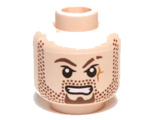 LEGO onderdeel Minifigure, Head Beard Stubble, Goatee, Scar on Left Cheek and Eyebrow, Bared Teeth Pattern (3626pb0649)