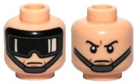 LEGO part Minifigure, Head Dual Sided Glasses with Black Goggles, Gray Chin Strap / Stern Eyebrows, Gray Chin Strap Pattern 3626pb0680