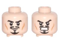 LEGO onderdeel Minifigure, Head Dual Sided Moustache, Goatee and Cheek Lines, Determined / Angry Pattern 3626pb0705