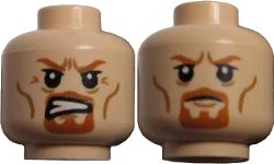 LEGO onderdeel Minifigure, Head Dual Sided LotR Boromir Goatee Stern / Grimacing Pattern (3626pb0734)