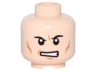 LEGO onderdeel Minifigure, Head Male Black Angry Eyebrows, Determined Mouth with Teeth, Cheek Lines Pattern (Lex) (3626pb0737)